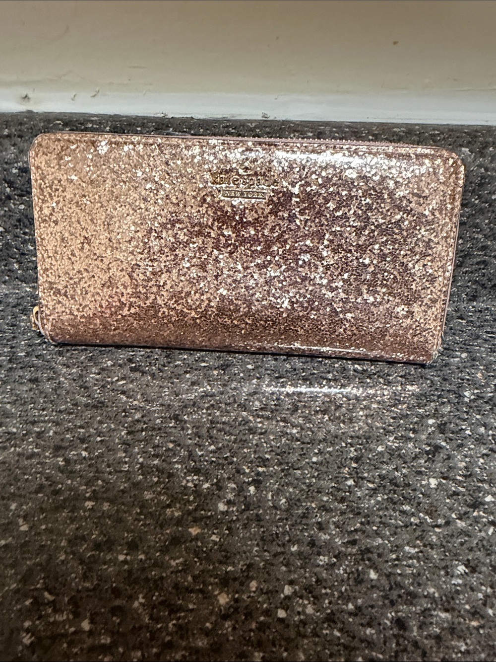 Kate spade Glitter Zip-Around Wallet - Rose Gold EUC